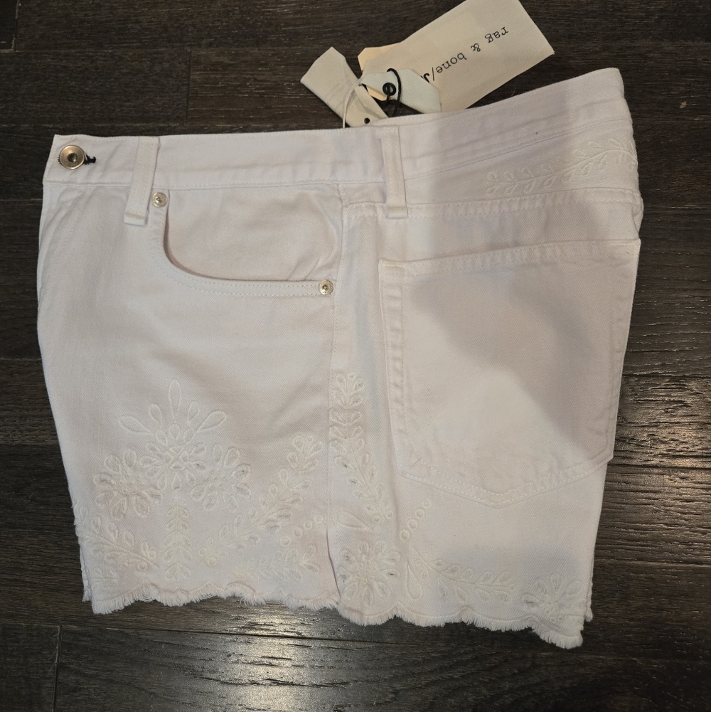 rag & bone White Embroidered Justine Jean Shorts - Distressed Denim - SZ 29 - Picture 7 of 12